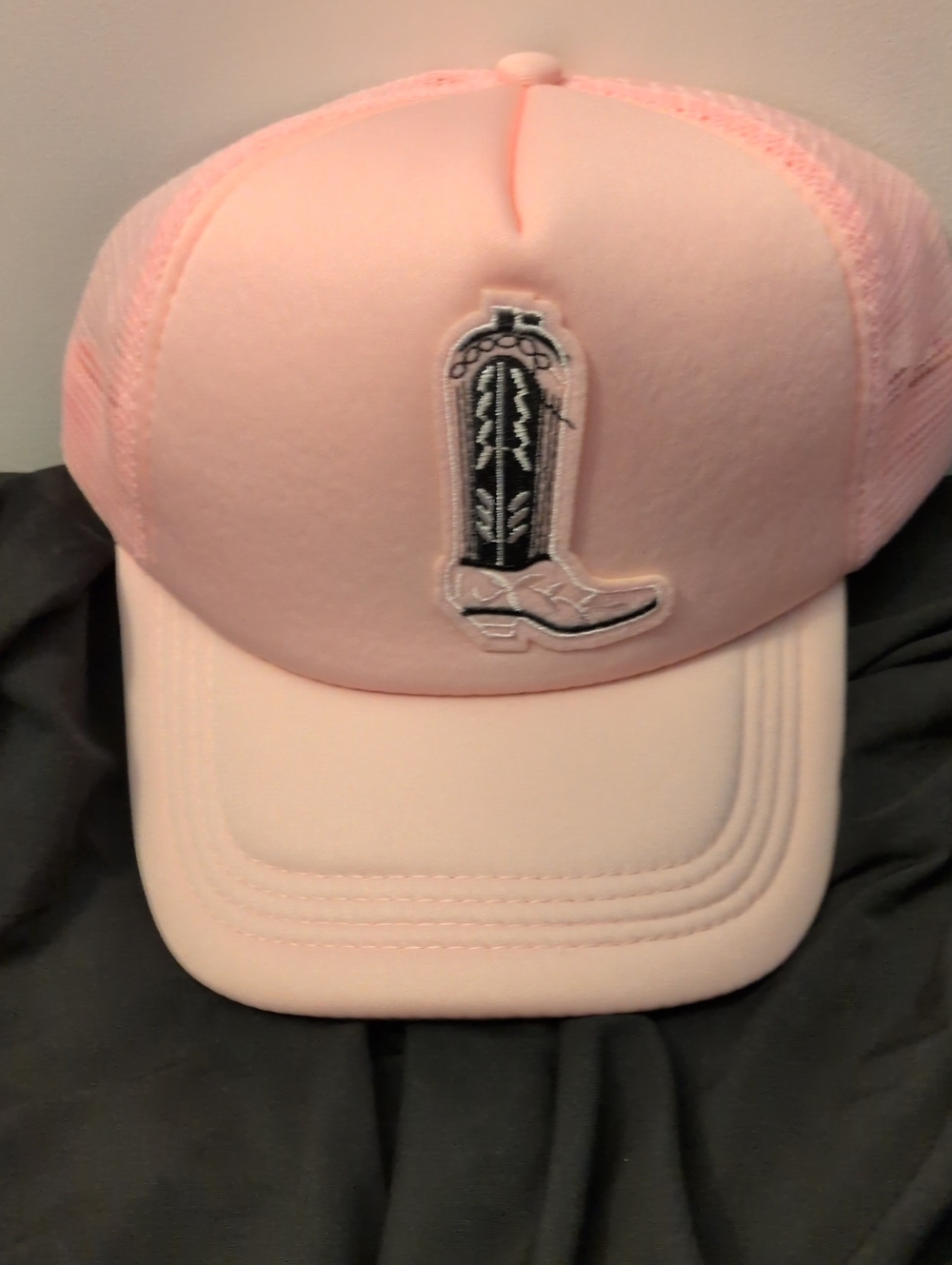 Pink Trucker Hat with Cowboy Boot Patch